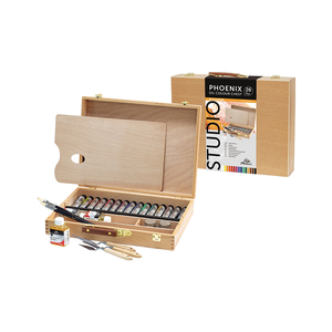 Set Artistico Phoenix con Scatola in Legno, Pennelli, Coltello per Pittura, Tavolozza e Colori per Pittura a Olio - Product Image 1