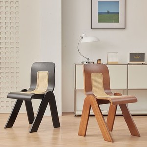 Silla de Comedor con Respaldo de Madera Maciza y Asiento de Ratán, en Color Madera Natural, Nogal Negro y Cerezo, para Dormitorio Infantil u Oficina - Product Image 2