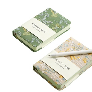 Studente della scuola Vintage retrò lino fiore e albero ricamo tessuto cartonato spesso taccuino A6 personalizzare cancelleria - Product Image 1