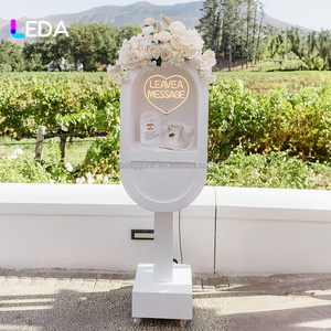LEDA White Modern Telephone Booth with <b>LED</b> Light Floral Topper Leave a Message Box Wedding Reception Party Event Decor Metal - Product Image 1