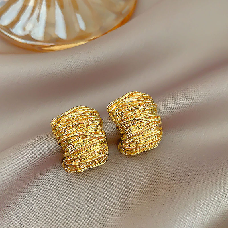 gold Textured Stud Earrings