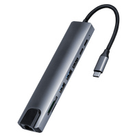USB C Hub 8 In 1, USB C Hub 8 In 1 dengan 4K HDMI + Gigabit Ethernet + USB 3.0 + USB-C + SD/TF Port Multifungsi Adaptor Hub Tipe-c