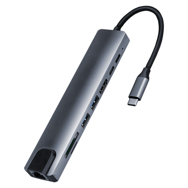 USB C Hub 8 in 1 with 4K HDMI+Gigabit Ethernet+USB 3.0+USB-C+SD/TF Card Port Multifunction Type-c Hub Adapter