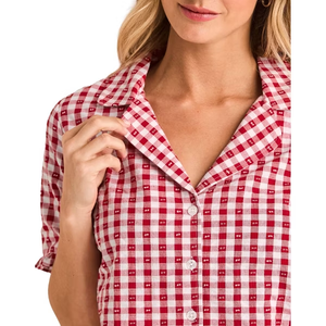 Conjunto de <span class=keywords><strong>Pijama</strong></span> a Cuadros para Mujer, con Volantes, Manga Corta, Botones, Ropa de Dormir, Pantalones Cortos de Algodón a Cuadros Rojos y Blancos - Product Image 3