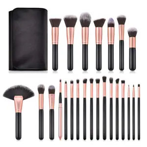 Rose gold full collection professional makeup brush set synthetic hair blush powder foundation blending flat for makeup artists