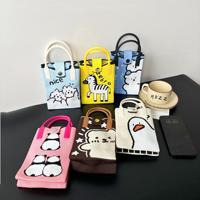 Tas Selempang Wanita Gaya Instagram, Ringan, Tahan Lama, Lipat, Portabel, Desain Rajut Kartun Warna-warni dengan Kancing
