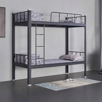 Lit superposé en métal robuste, lit double en acier durable pour hébergement du personnel, cadre de lit double pour dortoir avec garde-corps complet et échelle