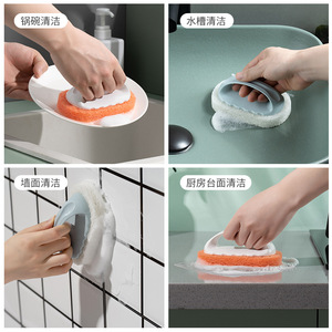 Bathtub Brush Oval <b>Sponge</b> With <b>Handle</b> For Bathroom Kitchen Cleaning - Product Image 4