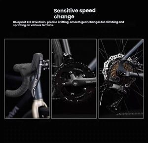 Vélo de route haute performance à 14 vitesses avec cadre en alliage d'aluminium, freins à disque hydrauliques, axe traversant, guidon, petit moteur - Product Image 2