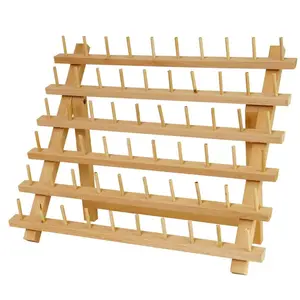 60 Spool Wooden Thread Rack Holder Thread Organizer Stand with Wall Hanging Hooks