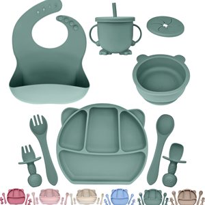 Nuevo Juego de <span class=keywords><strong>Vajilla</strong></span> Ecológico con Luz LED para Bebés, 10 Piezas, Babero, Plato, Tazones con Succión, Juego de Alimentación de Silicona para Bebés - Product Image 1