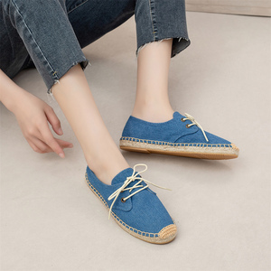 Zapatillas de Lona con Cordones y Punta Cerrada para <span class=keywords><strong>Mujer</strong></span>, Suela Tejida de Yute Natural, Antideslizantes, Casuales, para Caminar, Calzado Diario - Product Image 6