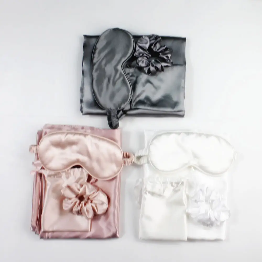 Thoáng Khí Độ Ẩm Hấp Thụ Món Quà Hoàn Hảo 100% Satin Lụa Mặt Nạ Mắt Và Gối Set Với Scrunchie Và Pouch