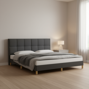 Letto Matrimoniale Moderno Imbottito Grigio con Rivestimento in Poliestere e Base in Legno Ingegnerizzato – Design Durevole e Confortevole - Product Image 2