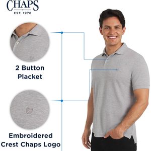 Chaps Polo classique pour homme en piqué extensible à manches courtes en coton anti-plis gris S 2XL - Product Image 6