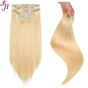FH clip in brazilian hair extensions platinum blonde straight cuticle aligned clip ins brazilian raw hair extensions