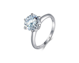 Anillo Solitario de Plata de Ley S925 con Zirconia Redonda de Seis Puntas, Anillo Clásico de Compromiso, Boda o Promesa para Mujer - Product Image 1