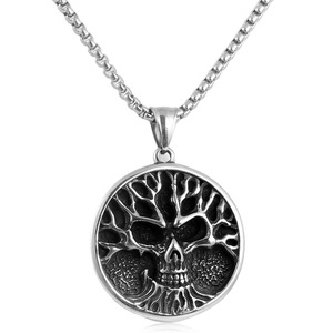 Yunnique – pendentif crâne en acier inoxydable avec pierre rouge, design arbre de vie, pour hommes et femmes, collier à la mode, 231044 - Product Image 5