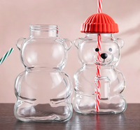 Paille en verre pour tasse en forme d'ours en peluche, certifiée UE, best-seller transfrontalier ; Tasse à paille en verre borosilicate haute résistance aux températures élevées