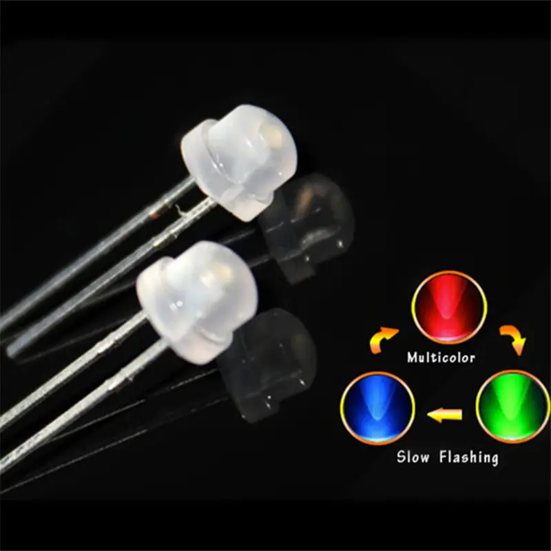 Juhong LED 5mm Strawhat RGB Slow Flashing Flicker Tri-Color 5 mm Straw hat Light Emitting LED Diode