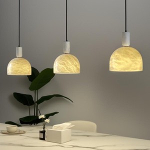 Minimalist Pendant <b>Light</b> Natural Marble Dome Shape <b>Led</b> <b>Light</b> Source Round Home Lighting Fixture For Bedroom Living Room - Product Image 2
