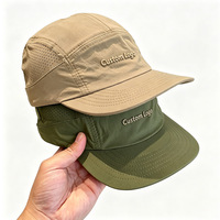 Gorra de Camping de Poliéster y Nailon de Alta Calidad con Logotipo Personalizado, Orificios Laterales Cortados con Láser, Cuerda Ajustable, 5 Paneles, Gorra Deportiva Sin Estructura
