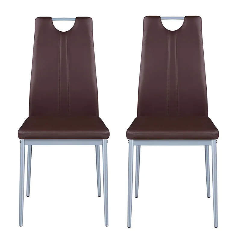 Brown Pu Leather Metal Leg Chairs High Back Dining Chairs Hot Selling Hotel Restaurant Home Furniture Modern Nordic Chair 50pcs