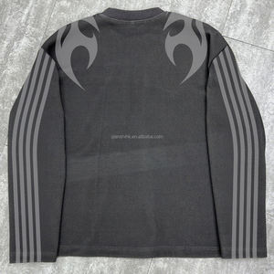 Camisa de primavera personalizada de diseñador, ropa de calle, camisetas con estampado de hombros caídos, camiseta de manga larga de gofres de gran tamaño de alta calidad para hombres - Product Image 2