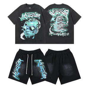 Commerce transfrontalier <span class=keywords><strong>en</strong></span> gros : <span class=keywords><strong>Ensemble</strong></span> short à manches courtes délavé Hell Star, style vieilli, tendance homme et <span class=keywords><strong>femme</strong></span> - Product Image 2