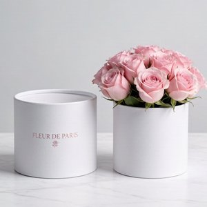 Boîte ronde en carton rigide avec logo en feuille d'or de luxe pour bouquet de roses préservées, emballage cadeau, vente en gros personnalisée - Product Image 2