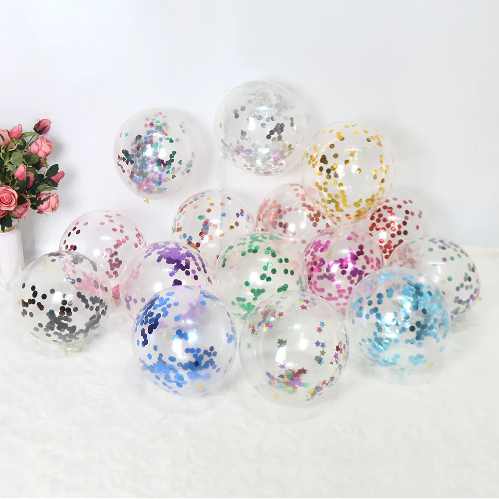 Hot販売のウェディングDecoration 100ピース/バッグ12インチ透明ラテックスバルーンRoseゴールドColor Sequin紙吹雪グローブバルーン