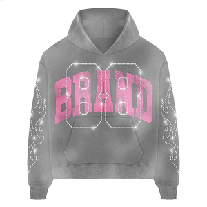 AOXI tutto diamante stampato Glitter oversize Boxy felpe invernali da <span class=keywords><strong>uomo</strong></span> con cappuccio strass pietra sbiadita acido lavaggio fornitore di felpe - Product Image 3