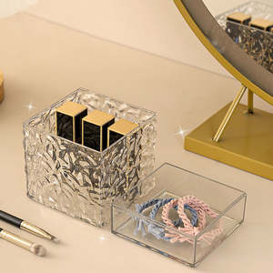 Caja de Almacenamiento de Hisopos de Algodón de Acrílico con Patrón de Hielo Personalizable al por Mayor, Organizador de Baño de Lujo Ligero OEM - Product Image 3