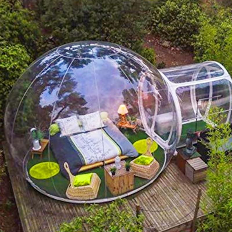 Надувная прозрачная пузырьковая палатка с туннелем