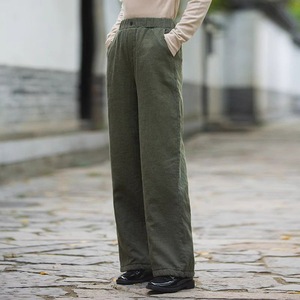 Women's High Waisted <b>Corduroy</b> Pants Dark <b>Green</b> Loose Fit Straight Leg Autumn Winter Warm Thickened Casual <b>Trousers</b> - Product Image 1