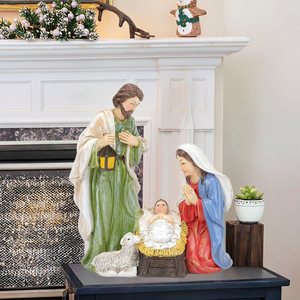 Statuette in Resina del Presepe con Gesù Bambino, Ornamenti Religiosi, Scena della Natività con Pecore, Regalo Natalizio per la Casa - Product Image 1