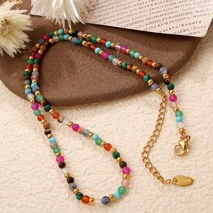 Colorful Beaded Necklace Women's Bohemian Style Fashion Jewelry Party Accessories Titanium Steel Round <b>Beads</b> <b>Set</b> - Product Image 2