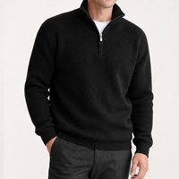Herren Viertelreißverschluss-Pullover Einfarbig Schwarz Langarm Gerippter Strickpullover aus Baumwolle für Männer Individuelles Logo OEM ODM Hersteller