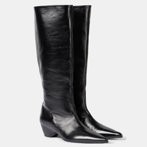 Nouvelles Bottes Hautes pour Femme à Talon Compensé Bas, Bout Pointu, Style Cowboy Uni, Coupe Large - Product Image 4