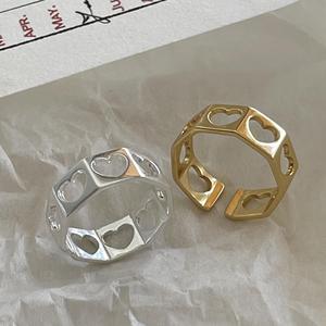 925 Sterling Silver Fashion Jewelry 18K Gold Hollow Heart Adjustable <strong>Finer</strong> Rings - Product Image 5