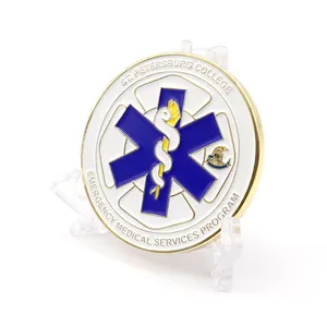Nessun minimo a buon mercato personalizzato metallo smalto morbido servizio medico di emergenza paramedico college souvenir challenge coin