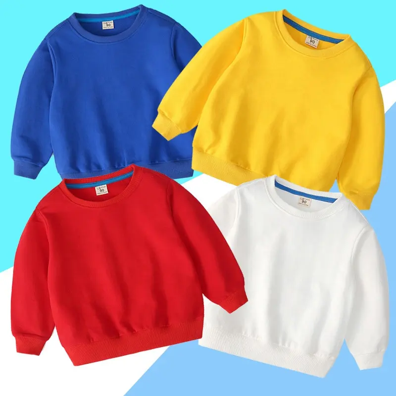Grosir kaus anak laki-laki dan perempuan warna polos katun lengan panjang warna polos Hoodie anak-anak