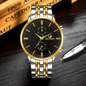 Relojes para Hombre, <span class=keywords><strong>Reloj</strong></span> de Cuarzo para Hombre de Negocios, <span class=keywords><strong>Reloj</strong></span> Económico con Correa de Acero Inoxidable, <span class=keywords><strong>Reloj</strong></span> de Pulsera Masculino de Lujo <span class=keywords><strong>Orlando</strong></span> Plateado y Dorado - Product Image 1