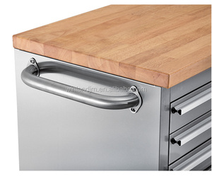 Banco de trabajo de acero resistente de 48 pulgadas, 4 ruedas, 2 frenos, taller, garaje, cajón de Metal, escritorio de madera de goma, acero resistente de 48 pulgadas - Product Image 4