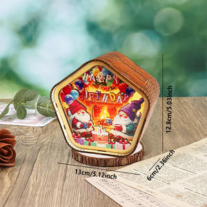 Lampe de nuit créative en bois 3D, forme pentagone, interrupteur tactile, lumière chaude, lumière douce, protection <span class=keywords><strong>des</strong></span> yeux, décoration à motifs exquis - Product Image 2