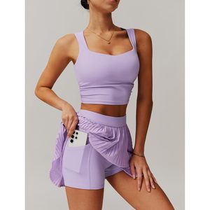 Women 2 Piece Tennis <b>Set</b> <b>Square</b> Neck Tank Top High Waisted Pleated Skirt Sporty Yoga Golf Outfits Breathable Spring Summer - Product Image 4