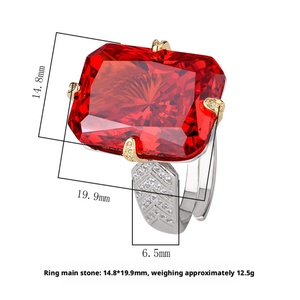 Bagues en cuivre plaqué or de haute qualité, écologiques, avec pierre rectangulaire en zircon rouge 15*20mm, pour un usage quotidien saisissant - Product Image 2