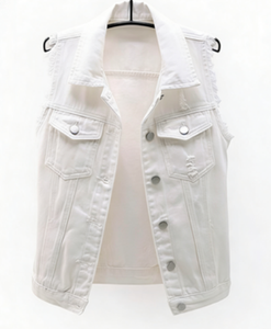 Gilet en jean <span class=keywords><strong>grande</strong></span> <span class=keywords><strong>taille</strong></span> 6XL pour <span class=keywords><strong>femme</strong></span>, <span class=keywords><strong>sans</strong></span> <span class=keywords><strong>manches</strong></span>, décontracté, pour étudiantes, style veste en jean - Product Image 1