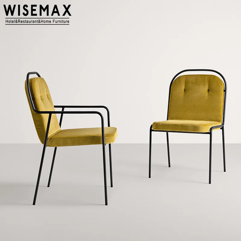 WISEMAX FURNITURE Vintage French Style Dining Chair PU Leather Metal Legs Fast Food Restaurant Furniture Armrest Dining Chairs