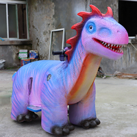 Trottinette électrique dinosaure violette personnalisée pour enfants, avec siège sécurisé, idéale pour la location en aire de jeux intérieure/extérieure